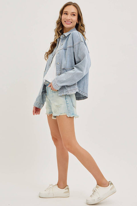 Washed Denim Jacket with Patch Pockets