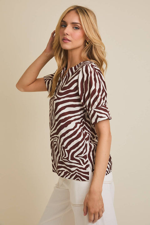 GILLI-Zebra Puff Sleeve Top-Pink Dot Styles