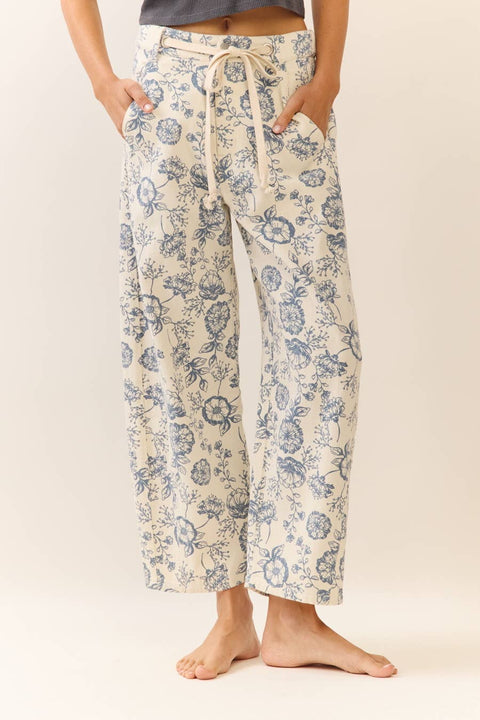 Floral Printed Cropped Straight-leg Pant