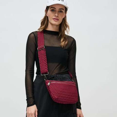 Sol and Selene-Ethereal - Woven Neoprene Crossbody: Wine-Pink Dot Styles