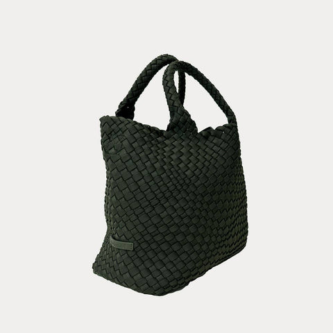 AHDORNED-Lily Woven Neoprene Tote with Pouch: NAVY/ECRU-Pink Dot Styles