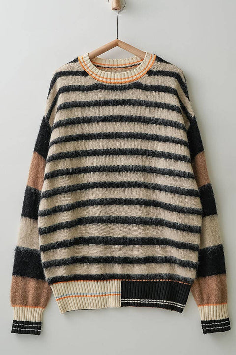 Urban Daizy-Striped Fuzzy Pullover : Multi / S-2/M-2/L-2-Pink Dot Styles