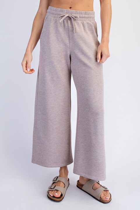 Rae Mode-Modal Luxe Scuba Cropped Wide Pants: Mocha Cream-Pink Dot Styles