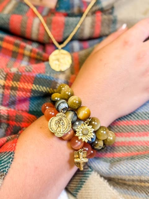 Cinnamon Calcite with Gold Faith Cross: Average 7"