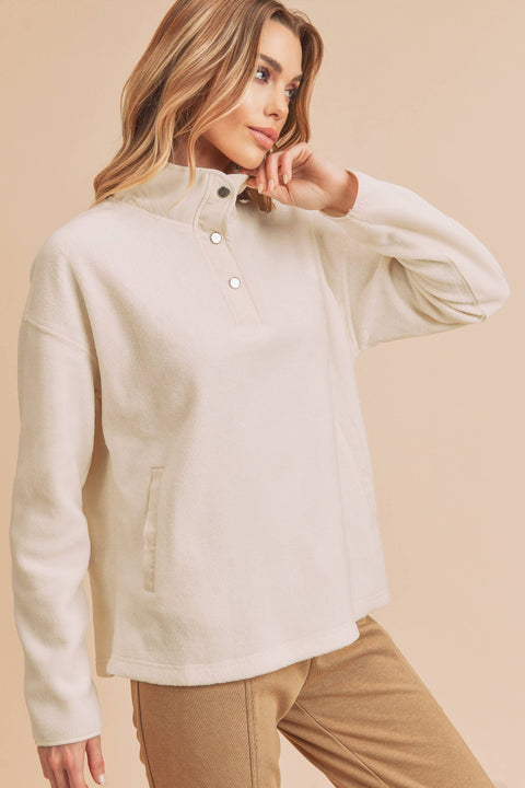 AEMI + CO-White Peppy Fleece Pullover-Pink Dot Styles