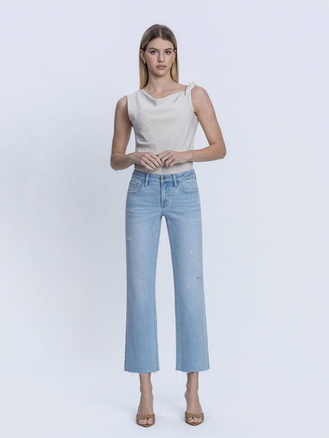 Light Wash Mid Rise Straight Jeans