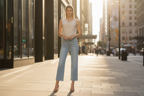 Light Wash Mid Rise Straight Jeans