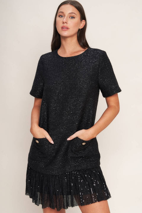 Black Sparkle Tweed Dress