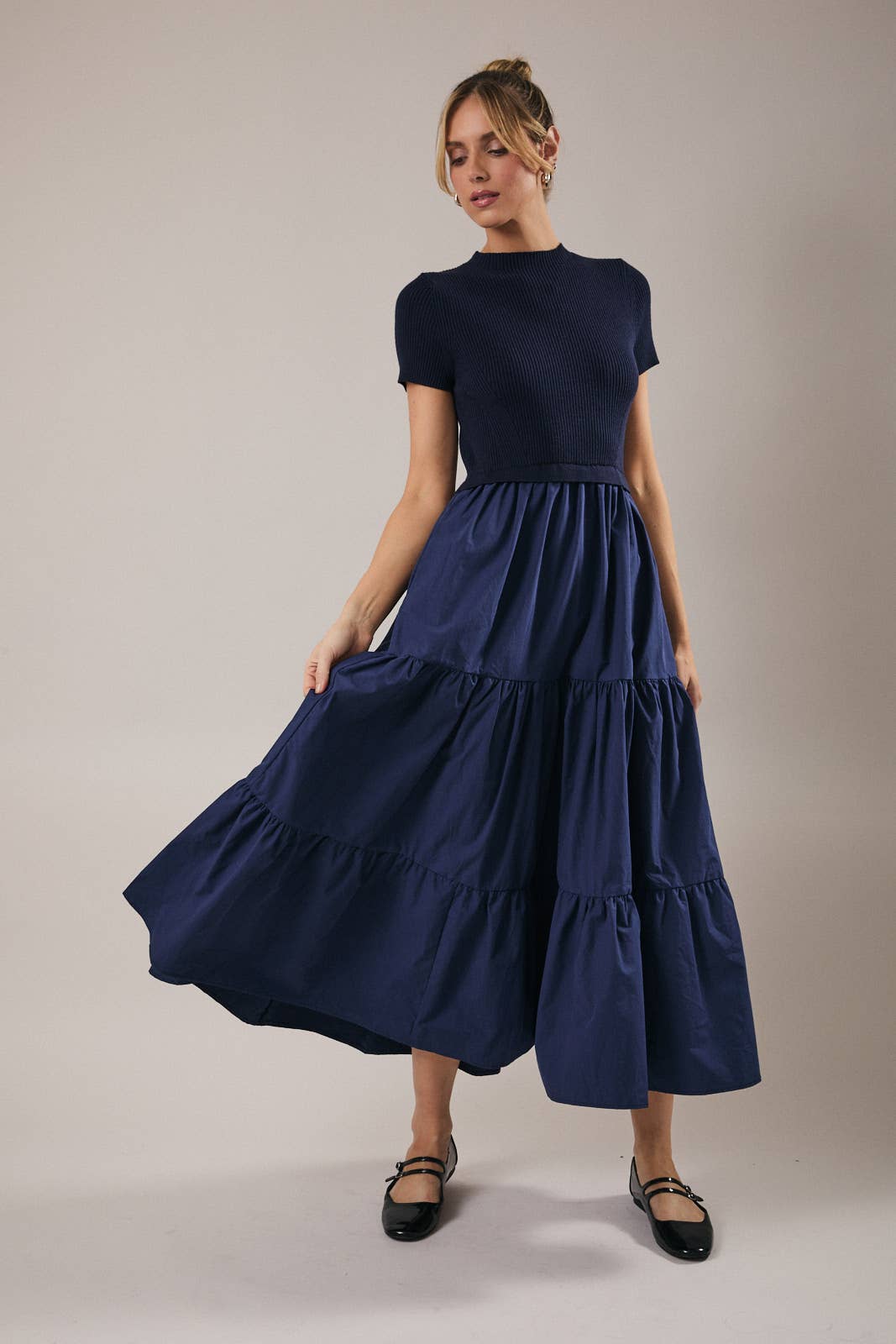 mixed media midi dress Chiara Mixed Media Midi Dress | Color - Nassau Navy Multi / M