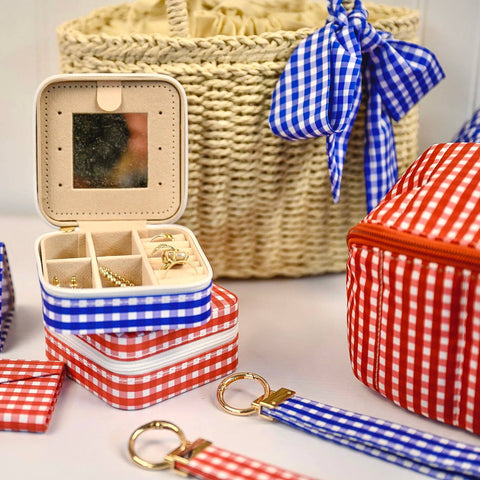 Gingham Travel Jewelry Case - Mother's Day 2026: Light Blue