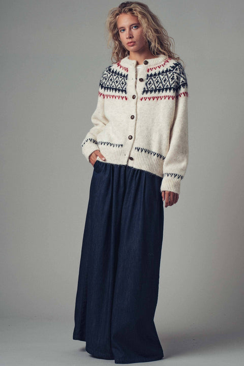 Fair Isle Nordic Toggle Knit Cardigan: Ivory