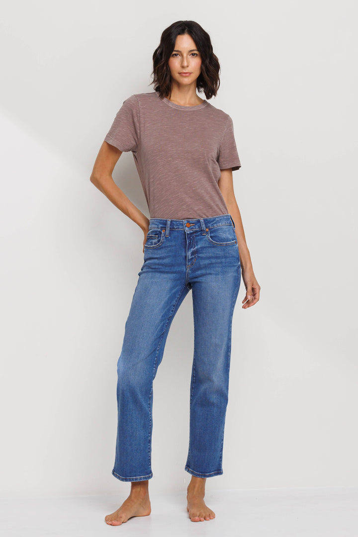 SneakPeek-Mid Rise Ultra Stretch Slim Jeans-Pink Dot Styles