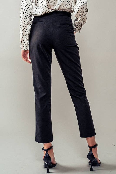Cropped Straight Leg Side Pocket Trousers: Black