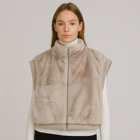 Sensibling Corp.-Faux Fur Rib Sleeve Vest-Pink Dot Styles