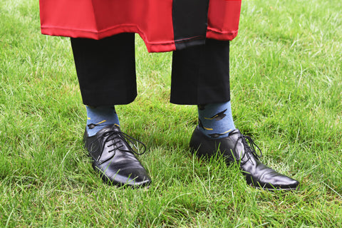 MeMoi Graduation Cap Mens Bamboo Crew Sock: Denim Heather / 10 13