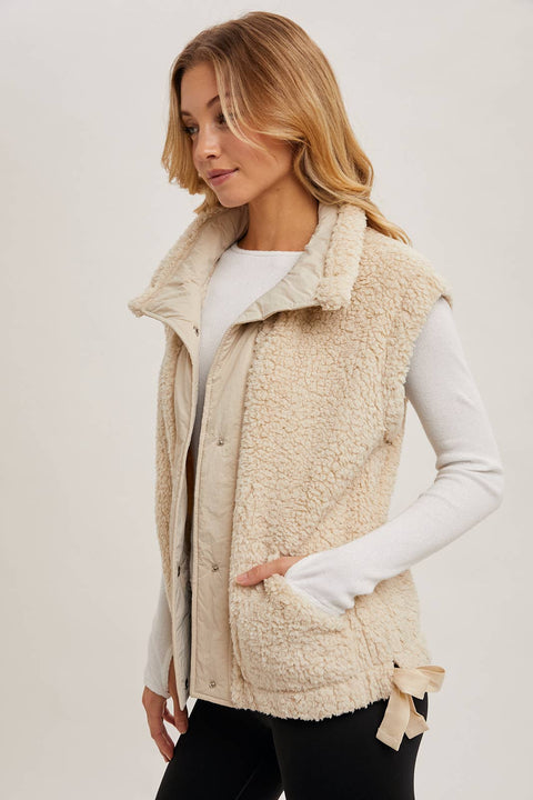 Fleece Sherpa Mock Neck Vest