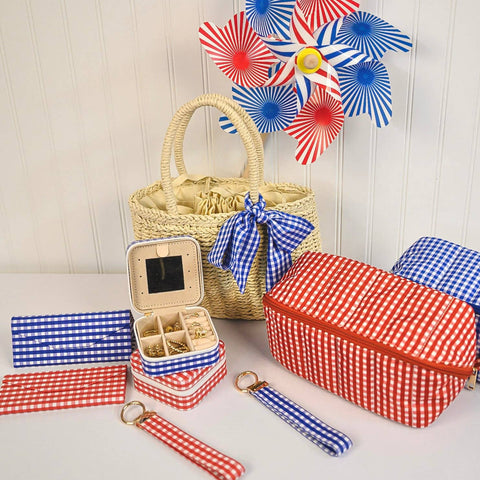 Gingham Travel Jewelry Case - Mother's Day 2026: Light Blue