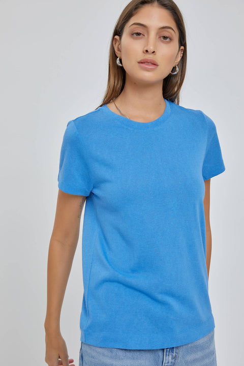 Basic Short Sleeve Slub Top Blue