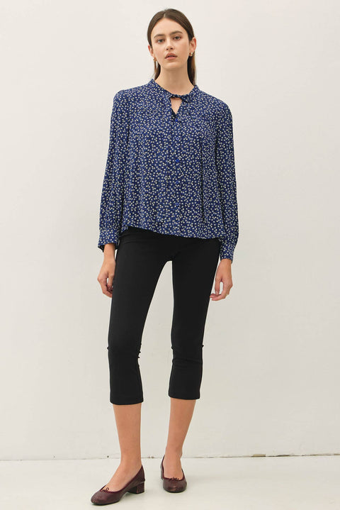Navy Ditsy Print Tie-Front Blouse