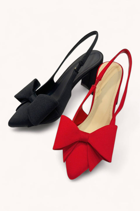Bow Detail Slingback Block Heels: Black Only