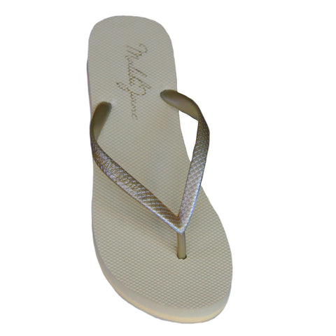 Malibu Jane-Ventura Flip Flop in Gold-Pink Dot Styles