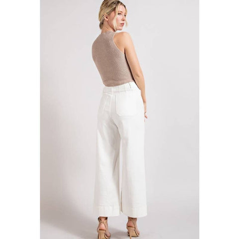 STYLE USA-White Soft Washed Wide Leg Pants-Pink Dot Styles