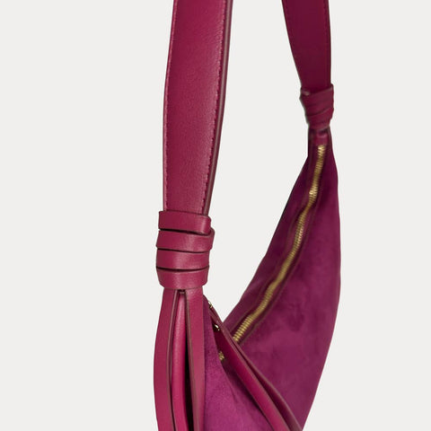 Sara Solid Suede Shoulder Bag w/ Tassels: Cream