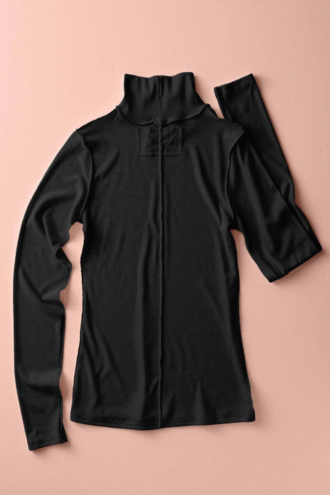 Black Turtleneck Knit Top