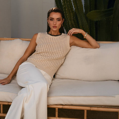 Whipstitch Sweater Tank Top: Natural & Black