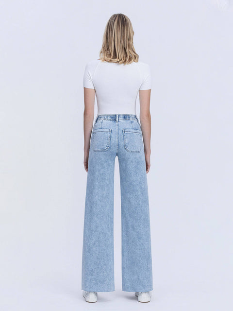 FLYING MONKEY-Wide Leg Drawstring Jeans-Pink Dot Styles