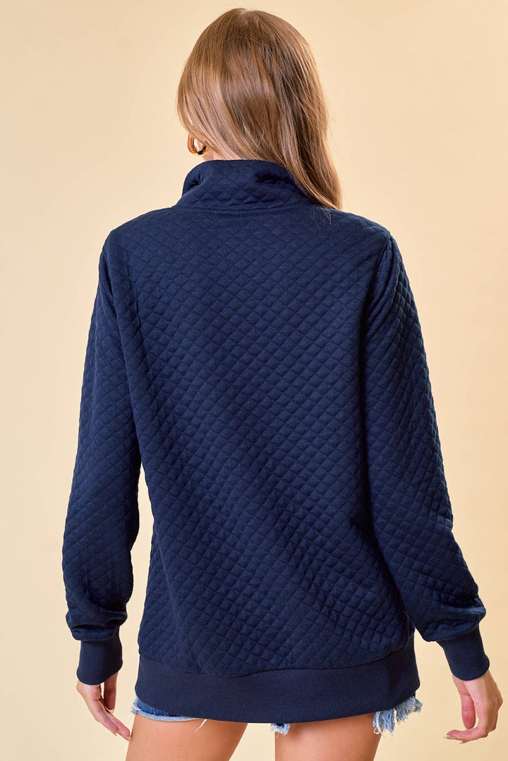 Doe and Rae-Diamond Pattern Pullover: Navy-Pink Dot Styles