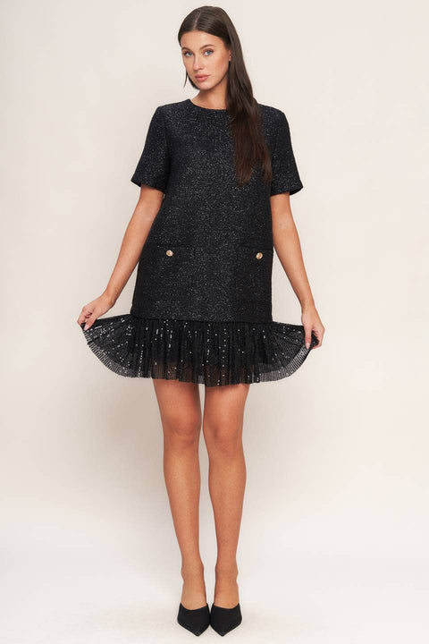 Black Sparkle Tweed Dress
