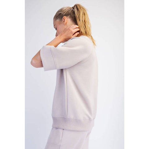 Modal Scuba Luxe Short Sleeve Top: Mocha Cream