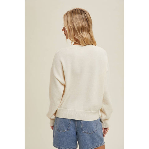 Wishlist Apparel-'MERRY' FLUFFY PATCH SWEATER / WL25-11921: CREAM/RED / L-Pink Dot Styles