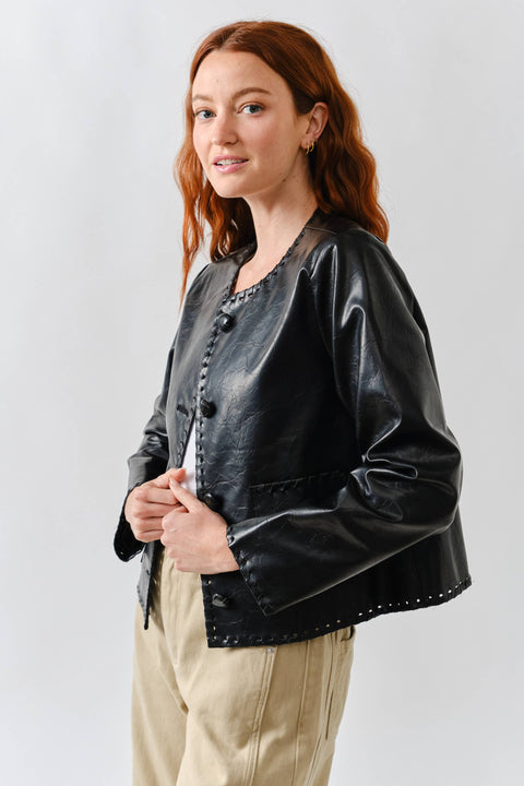 Whipstitch Edge Faux Leather Jacket