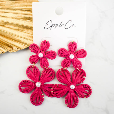 Hot Pink Double Raffia Flower Drops
