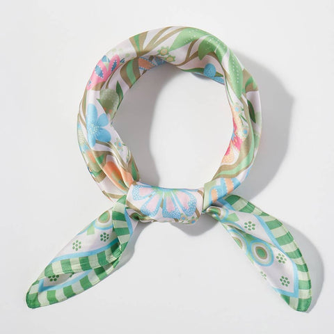 Retro Floral Print Square Bandana Scarf: Pink