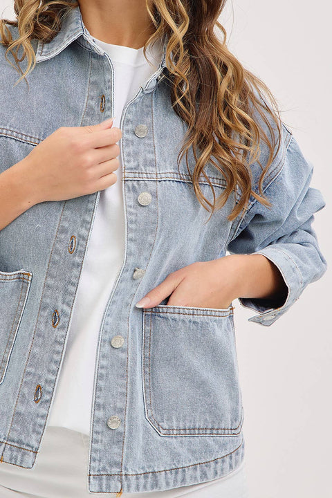 Washed Denim Jacket with Patch Pockets