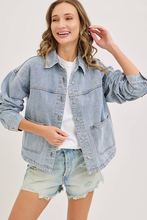 Washed Denim Jacket with Patch Pockets