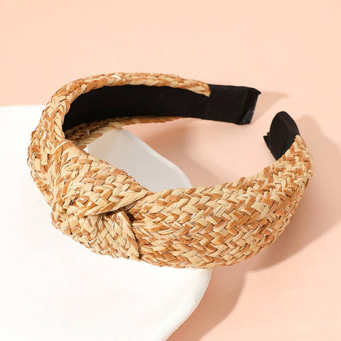 Raffia Weave Knot Headband: FUCHSIA