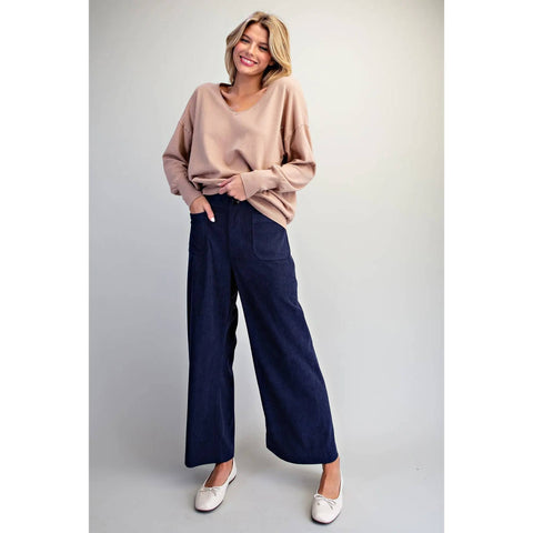 Corduroy Straight Leg Pants: Navy