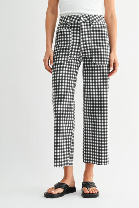 JUST BLACK DENIM-High Rise Utility Wide Leg- Black Gingham-Pink Dot Styles