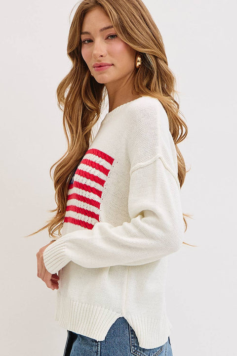Sweet Lovely by Jen-American Flag Sweater-Pink Dot Styles