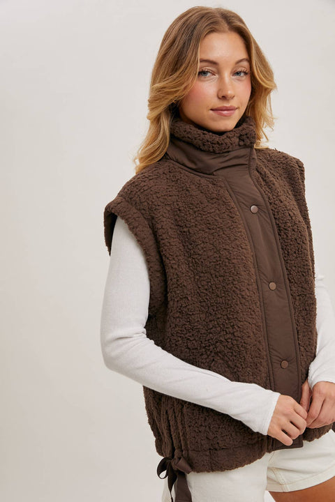 Fleece Sherpa Mock Neck Vest