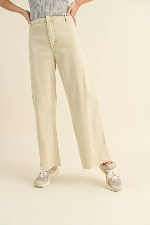 MIOU MUSE-Beige Wide Leg Pants-Pink Dot Styles