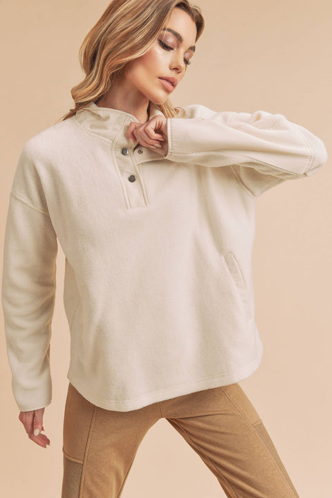 AEMI + CO-White Peppy Fleece Pullover-Pink Dot Styles