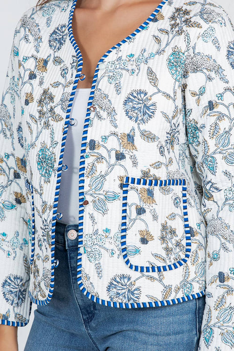 Floral Quilted Cotton Jacket - White
