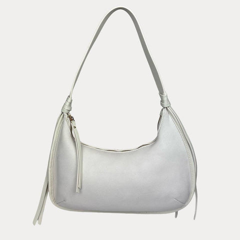 Sara Solid Suede Shoulder Bag w/ Tassels: Cream