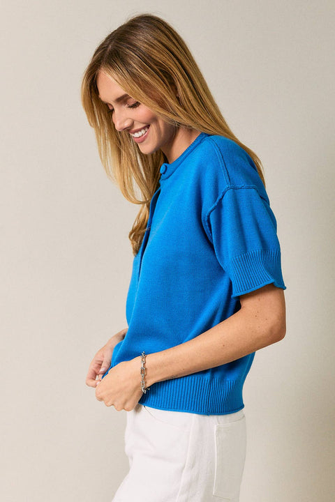 Cobalt Button Front Sweater Top