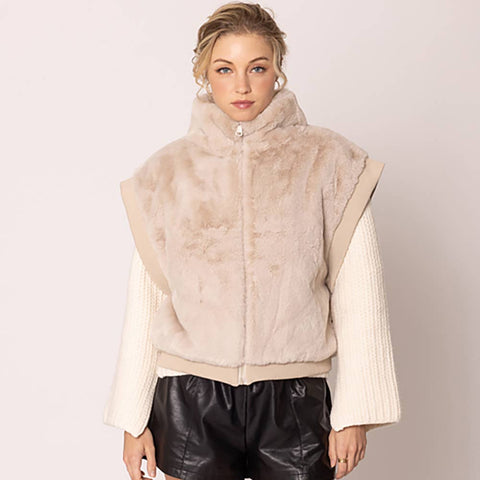 Sensibling Corp.-Faux Fur Rib Sleeve Vest-Pink Dot Styles